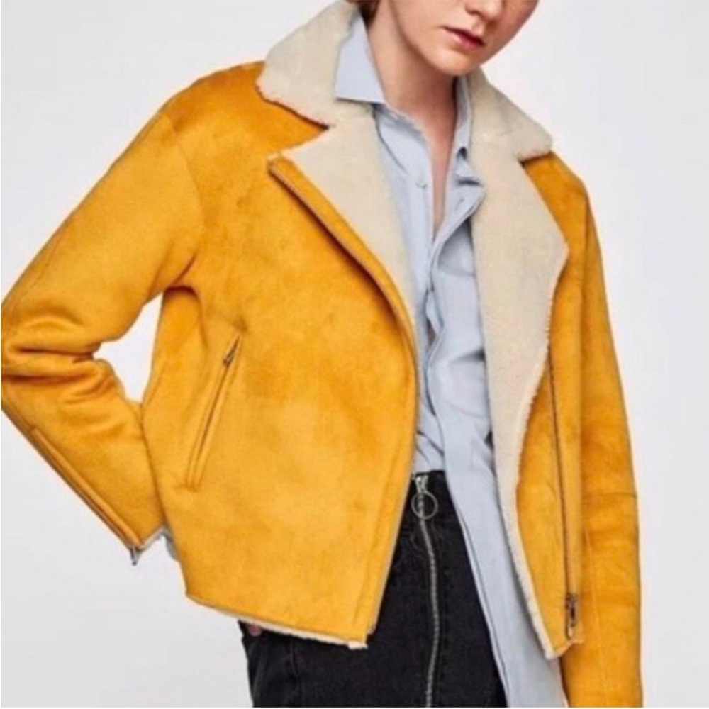 Zara gold faux suede sherling jacket, size M *unworn*